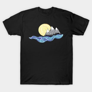 Mountain Sun and Water Sticker- Laptop Stickers- Trendy Stickers T-Shirt